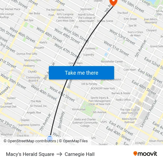 Macy's Herald Square to Carnegie Hall map