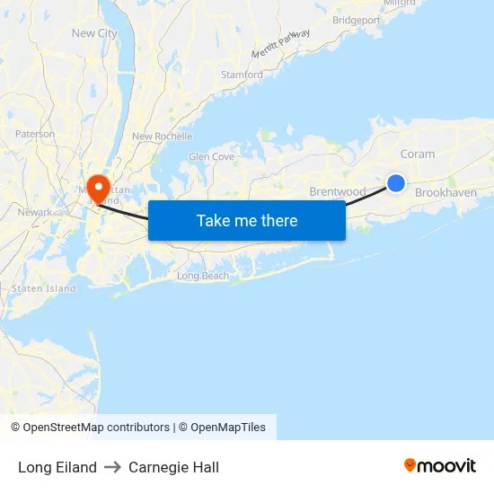Long Eiland to Carnegie Hall map