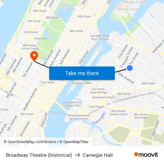 Broadway Theatre (historical) to Carnegie Hall map