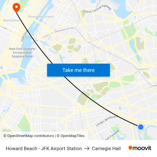 Howard Beach - JFK Airport Station to Carnegie Hall map