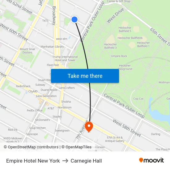 Empire Hotel New York to Carnegie Hall map
