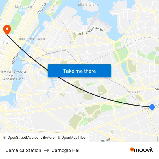 Jamaica Station to Carnegie Hall map