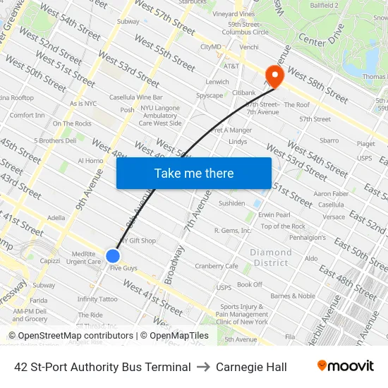 42 St-Port Authority Bus Terminal to Carnegie Hall map