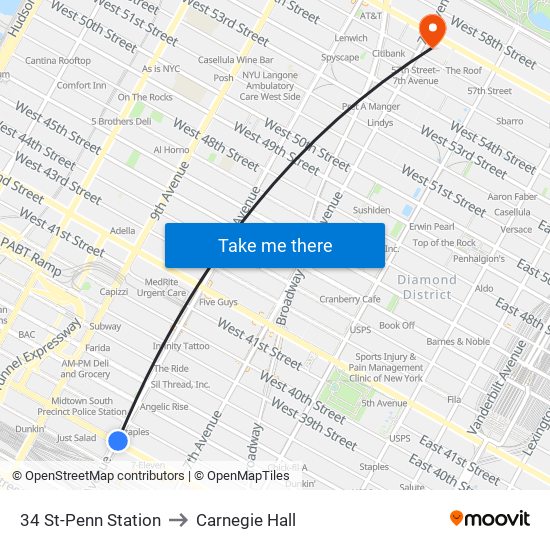 34 St-Penn Station to Carnegie Hall map