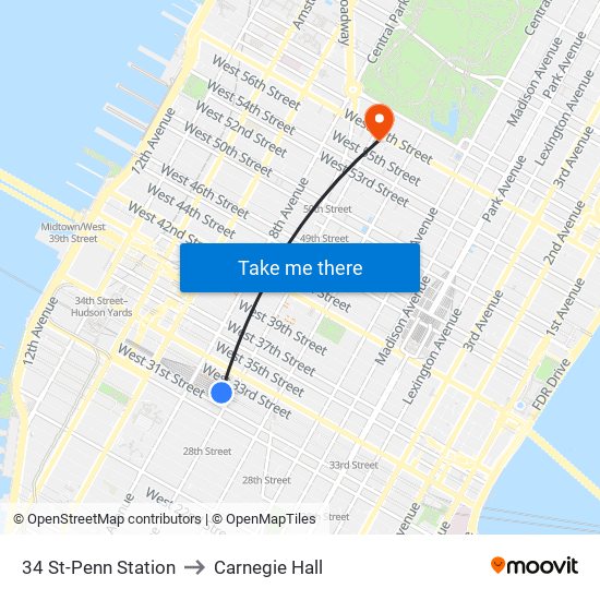 34 St-Penn Station to Carnegie Hall map