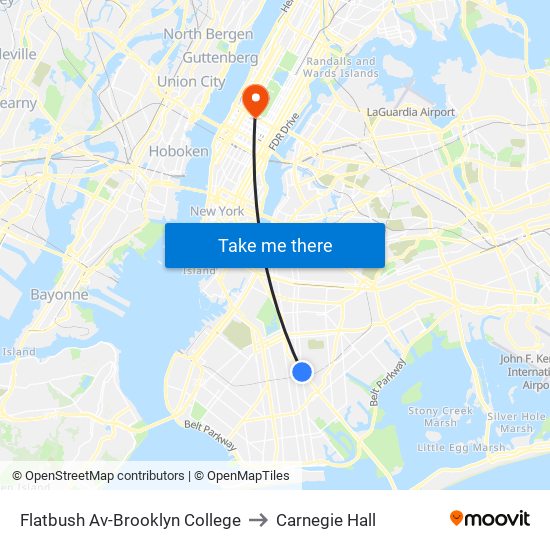 Flatbush Av-Brooklyn College to Carnegie Hall map