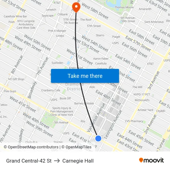 Grand Central-42 St to Carnegie Hall map
