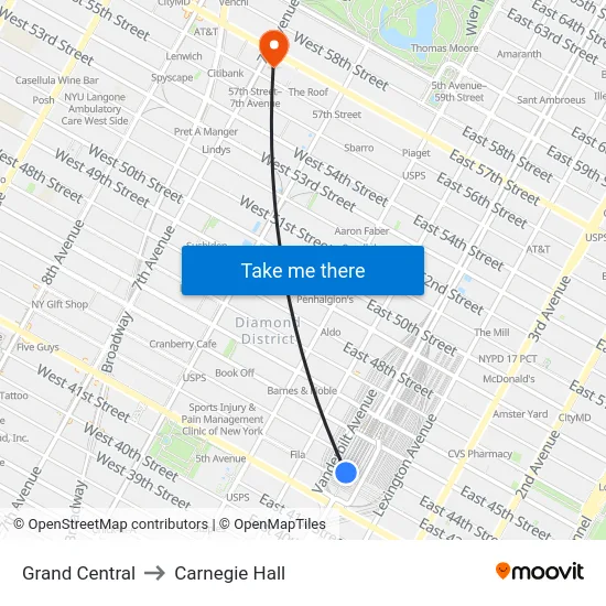 Grand Central to Carnegie Hall map