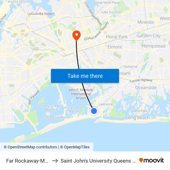 Far Rockaway-Mott Av to Saint John's University Queens Campus map