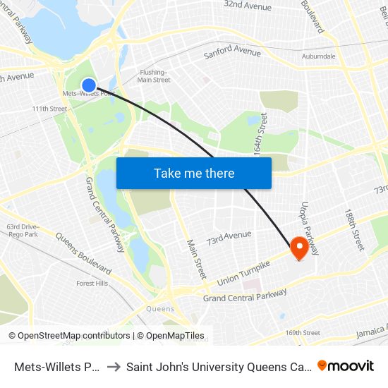 Mets-Willets Point to Saint John's University Queens Campus map