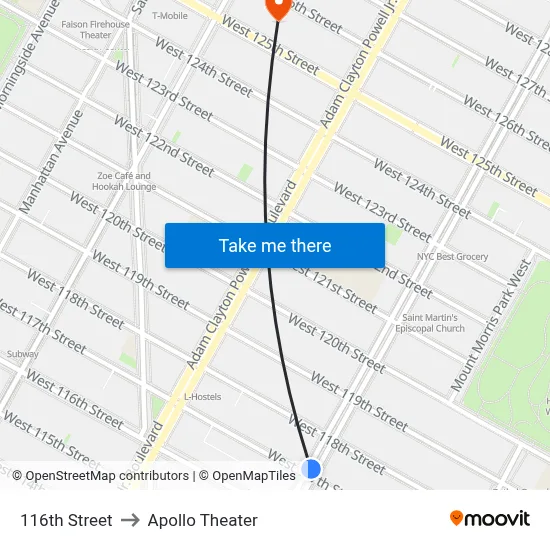 116th Street to Apollo Theater map