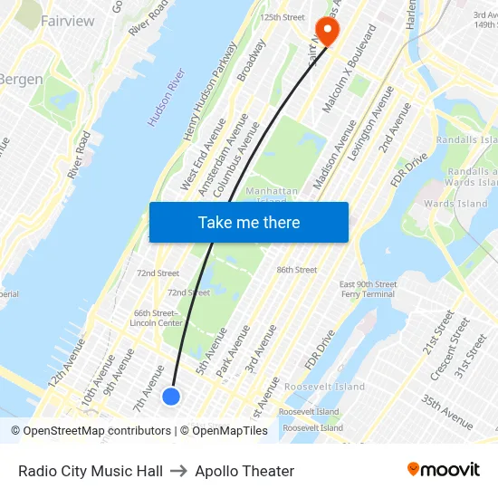 Radio City Music Hall to Apollo Theater map