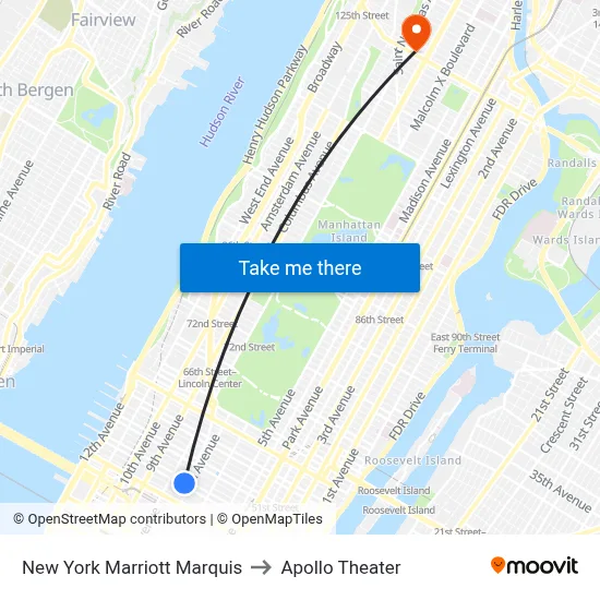 New York Marriott Marquis to Apollo Theater map