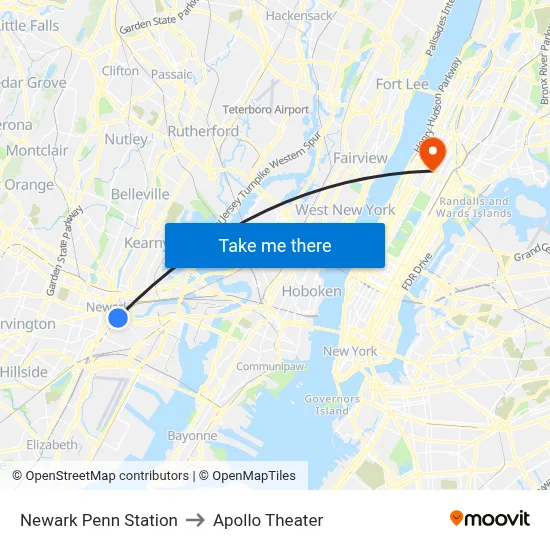 Newark Penn Station to Apollo Theater map