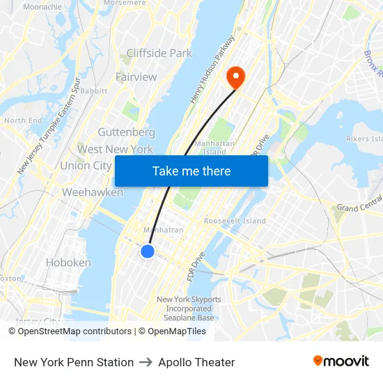 New York Penn Station to Apollo Theater map