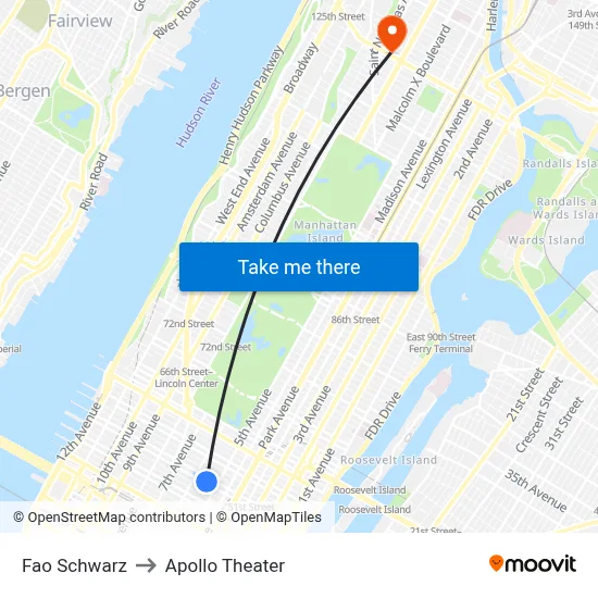 Fao Schwarz to Apollo Theater map
