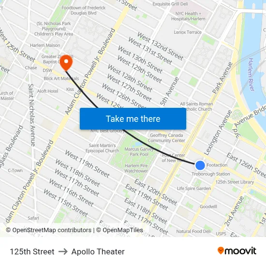 125th Street to Apollo Theater map