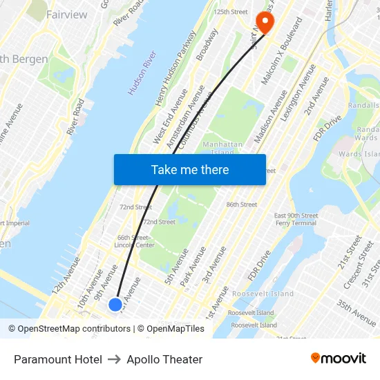 Paramount Hotel to Apollo Theater map