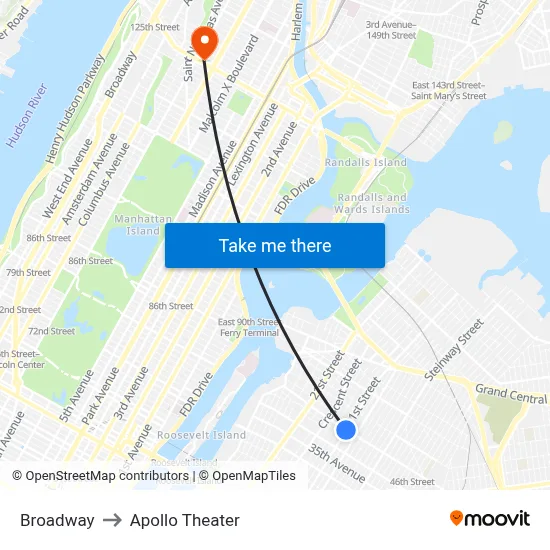 Broadway to Apollo Theater map