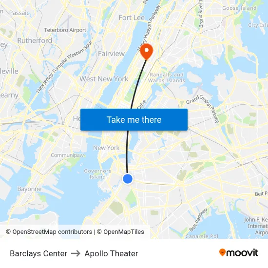 Barclays Center to Apollo Theater map