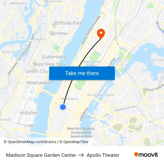 Madison Square Garden Center to Apollo Theater map