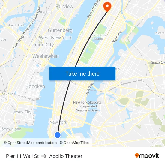 Pier 11 Wall St to Apollo Theater map
