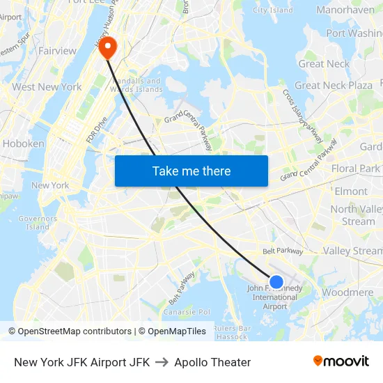 New York JFK Airport JFK to Apollo Theater map