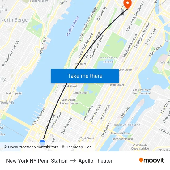 New York NY Penn Station to Apollo Theater map