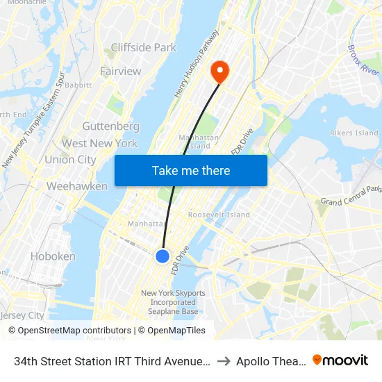 34th Street Station IRT Third Avenue Line to Apollo Theater map