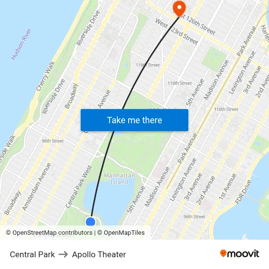 Central Park to Apollo Theater map