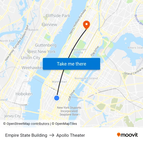 Empire State Building to Apollo Theater map
