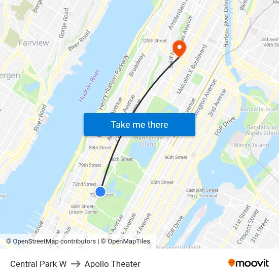 Central Park W to Apollo Theater map