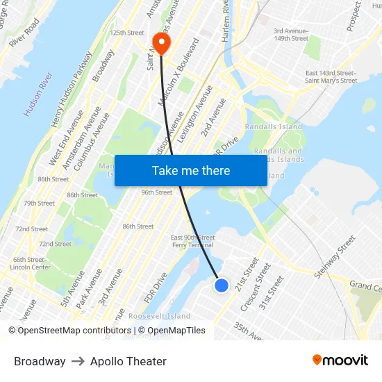 Broadway to Apollo Theater map