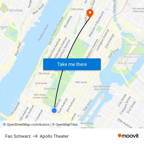 Fao Schwarz to Apollo Theater map