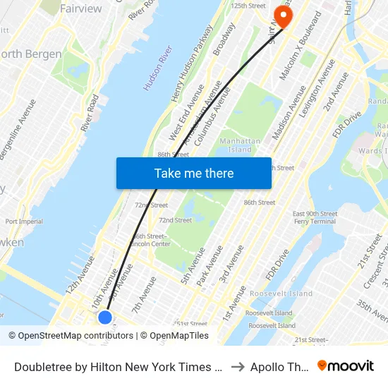 Doubletree by Hilton New York Times Square West to Apollo Theater map