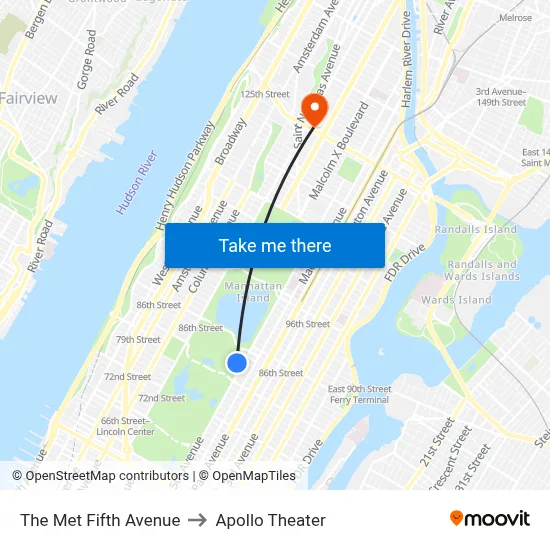 The Met Fifth Avenue to Apollo Theater map