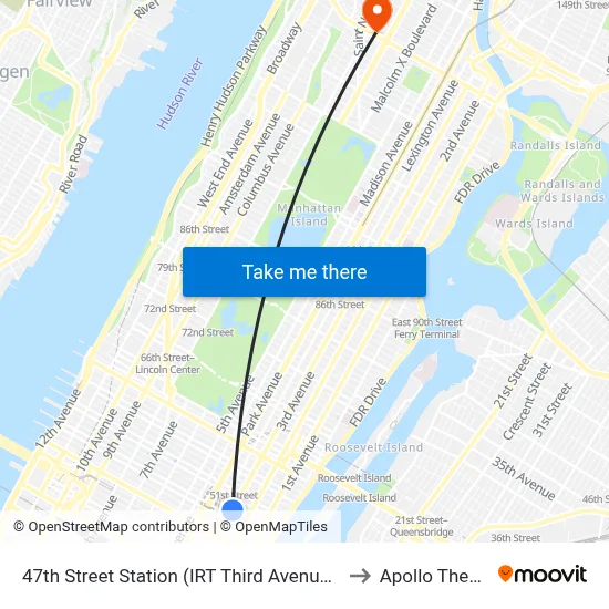 47th Street Station (IRT Third Avenue Line) to Apollo Theater map