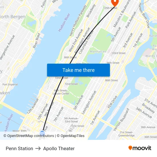 Penn Station to Apollo Theater map