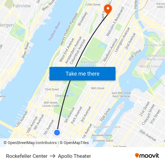 Rockefeller Center to Apollo Theater map
