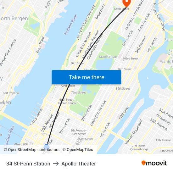 34 St-Penn Station to Apollo Theater map