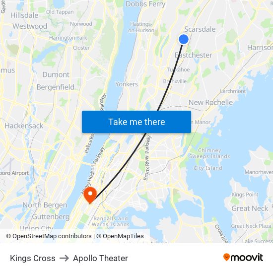 Kings Cross to Apollo Theater map