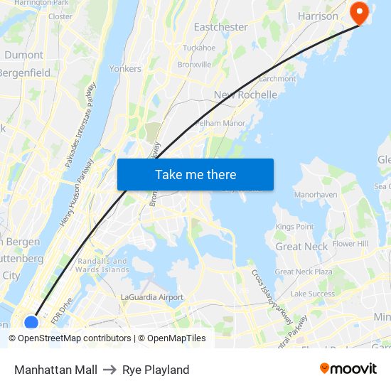 Manhattan Mall to Rye Playland map