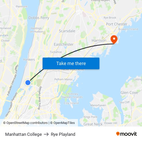 Manhattan College to Rye Playland map