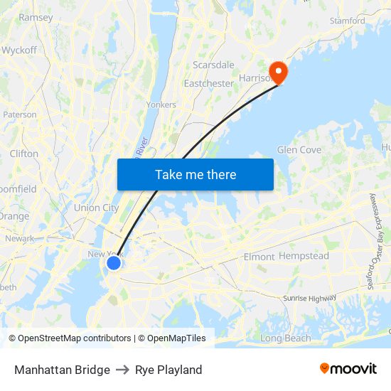 Manhattan Bridge to Rye Playland map