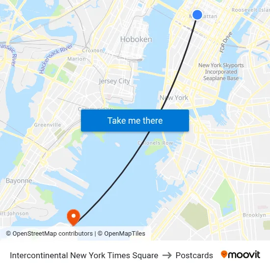 Intercontinental New York Times Square to Postcards map