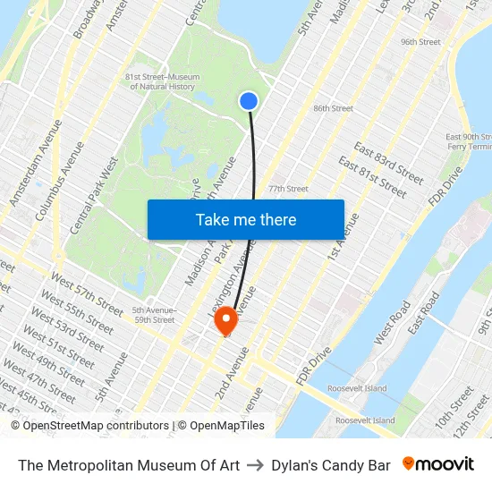 The Metropolitan Museum Of Art to Dylan's Candy Bar map
