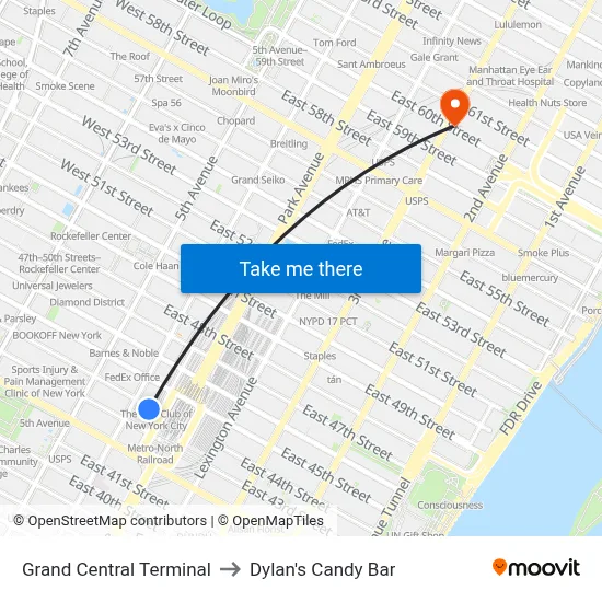 Grand Central Terminal to Dylan's Candy Bar map