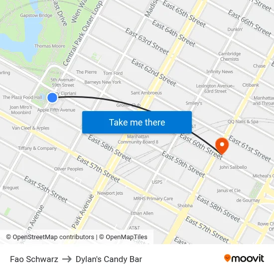Fao Schwarz to Dylan's Candy Bar map