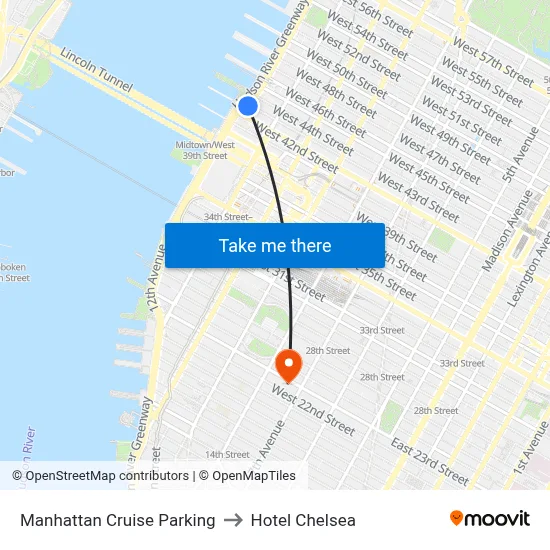 Manhattan Cruise Parking to Hotel Chelsea map