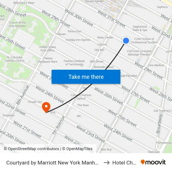 Courtyard by Marriott New York Manhattan Chelsea to Hotel Chelsea map